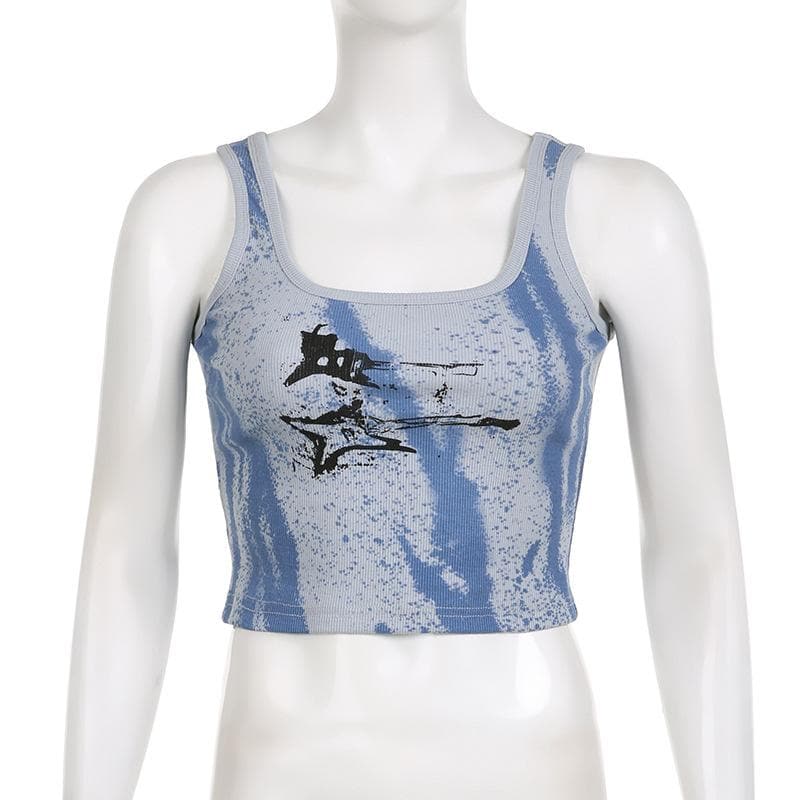 Sleeveless tie dye contrast ribbed crop top