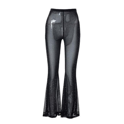 Sheer mesh see through contrast high rise flared pant
