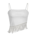 Irregular backless tassels self tie solid cami crop top