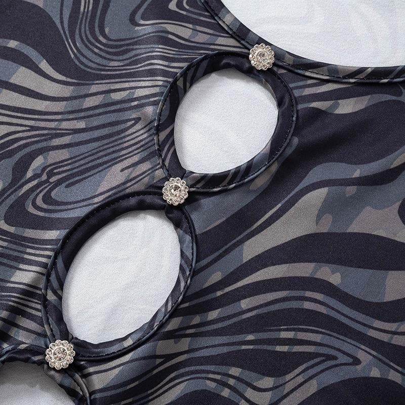 Miniabito con bottoni, maniche lunghe, scollo tondo, contrasto ondulato 