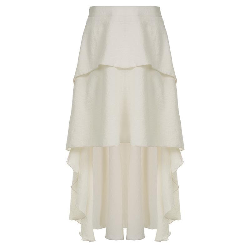 Ruffle solid zip-up irregular low rise maxi skirt