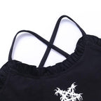 Cross back ruffle backless star pattern crop top