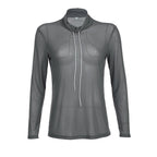 Top a collo alto con maniche lunghe e rete trasparente 
