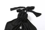 Flower applique hollow out solid backless halter crop top