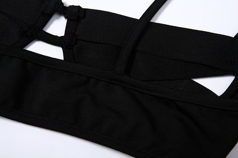 Ausgehöhltes, gekreuztes, vorn durchgehendes, rückenfreies Camisole-Hosenset 
