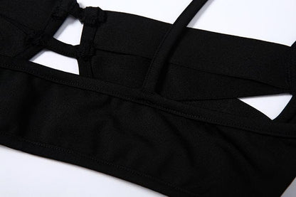 Hollow out cross front solid backless cami pant set