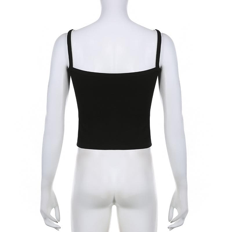 Top corto senza maniche con scollo quadrato e patchwork a contrasto 