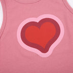Sleeveless crewneck ribbed heart pattern contrast top