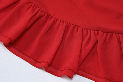 Irregular one shoulder ruffle backless solid midi skirt set