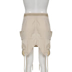 Rrawstring zip-up irregular cargo pocket mini skirt