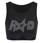 Beaded sleeveless round neck irregular crop top