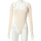 Body a maniche lunghe con scollo all'americana e coste unite 