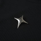 Star applique irregular sleeveless high neck crop top