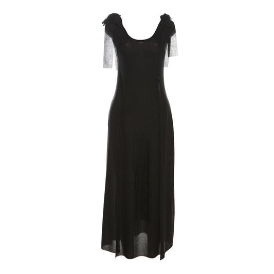 Ärmelloses Maxikleid zum Selbstbinden mit U-Ausschnitt, Schlitz und Rücken 