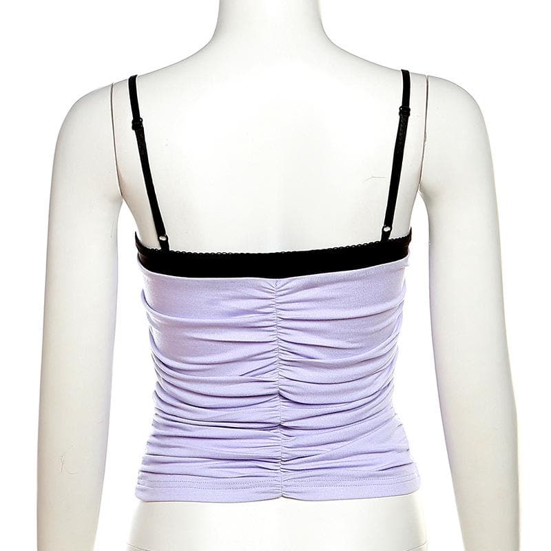 Ruched backless contrast patchwork cami top