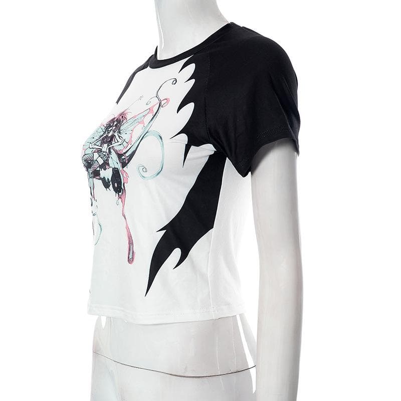 Abstract Contrast Short Sleeve Crewneck Top