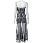 Backless lace see through solid 2-way tube maxi dress