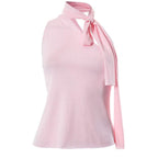 Irregular self tie one shoulder solid sleeveless top