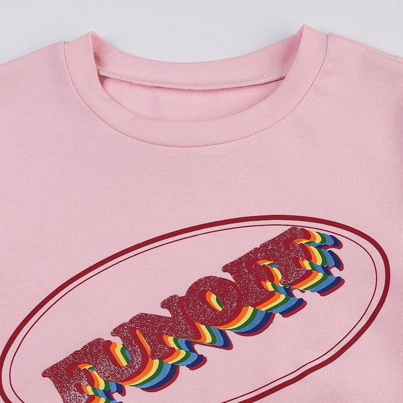 Short sleeve "FUNOFF" pattern contrast crewneck crop top