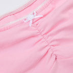 Ruched short sleeve contrast lace hem backless crop top