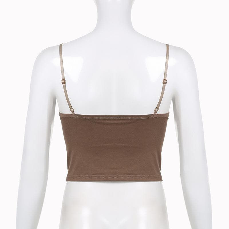 Abstract Print Contrast Lace Hem V Neck Backless Cami Crop Top