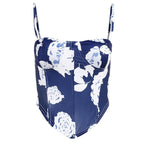 Top canotta con cuciture a corsetto e scollo quadrato a contrasto con stampa floreale 