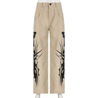 Abstract High Rise Button Pocket Contrast Straight Pant