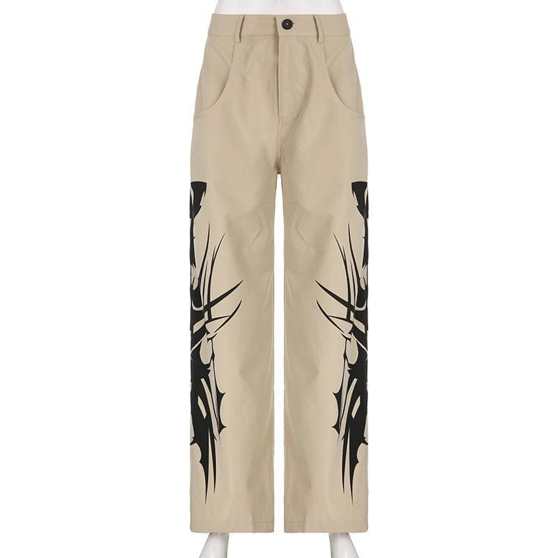 Abstract High Rise Button Pocket Contrast Straight Pant