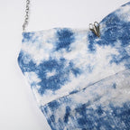 Tie dye metal chain glitter halter backless crop top