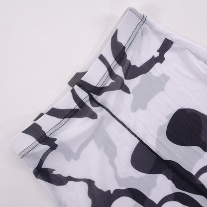 Sheer mesh see through long sleeve stitch contrast maxi skirt set