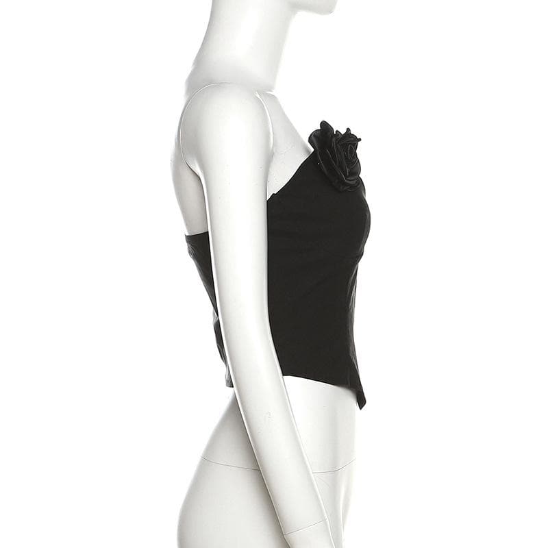 Top a corsetto con scollo a V senza schienale e applicazioni floreali 