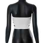 Hollow out backless solid ribbed tube crop top