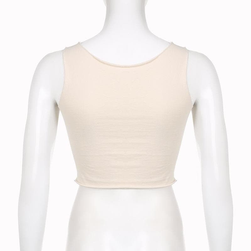 Contrast letter print sleeveless round neck crop top