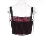 Top corto con scollo quadrato, schiena scoperta, pizzo smock e fibbia a contrasto 