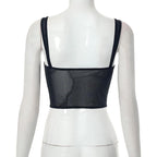 Mesh sleeveless solid backless v neck crop top