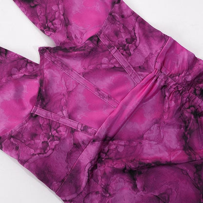 Rückenfreies Neckholder-Minikleid mit Korsett und Rüschen im Kontrastdruck 
