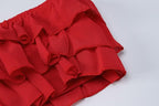 Irregular one shoulder ruffle backless solid midi skirt set