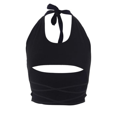 Einfarbiges, vorn überkreuztes Neckholder-Crop-Top zum Selbstbinden 