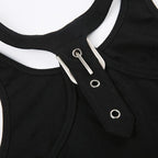 Star pattern sleeveless buckle contrast crop top