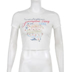 Cake pattern contrast short sleeve crewneck crop top