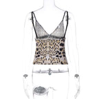 Top canotta con scollo a V e schiena scoperta, patchwork di perline e stampa leopardata 
