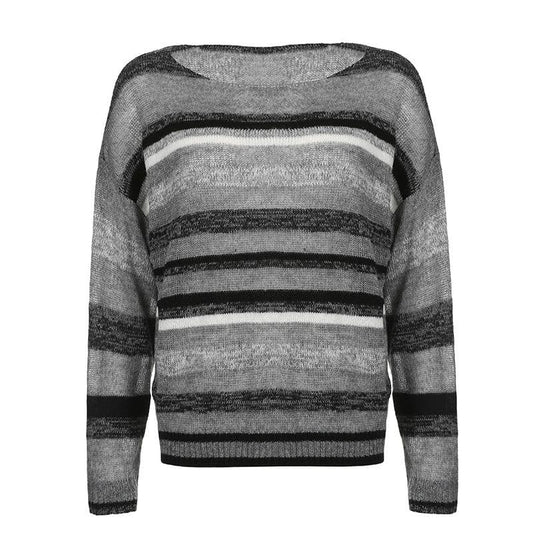 Maglia a maniche lunghe con scollo rotondo e righe a contrasto - Saldi finali 