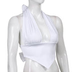 Halter backless solid ruched self tie top