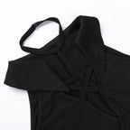 Top corto senza maniche con collo a V e scollo all'americana traforato 