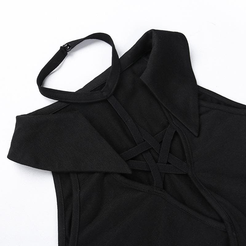 Top corto senza maniche con collo a V e scollo all'americana traforato 