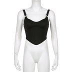 Top corto senza maniche con scollo a V e anello a O, senza schienale e corsetto