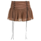 Chiffon ruched zip-up bowknot low rise mini skirt