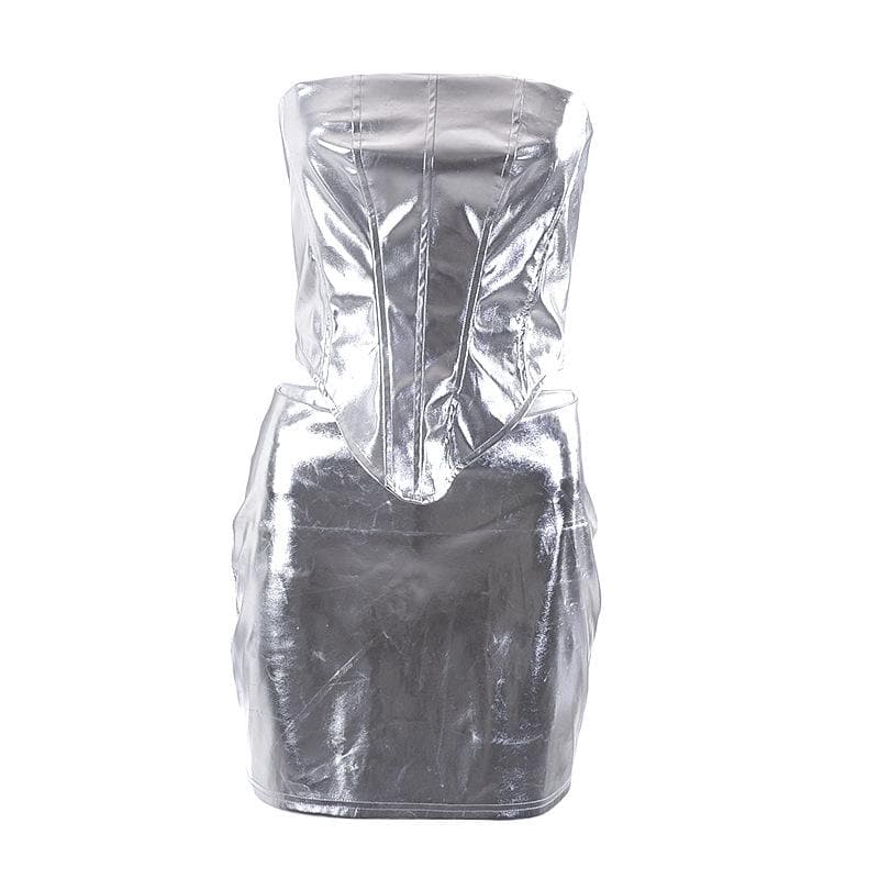 Metallic backless zip-up corset tube mini skirt set