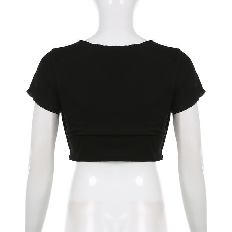 Lace short sleeve ruffle self tie contrast patchwork crop top