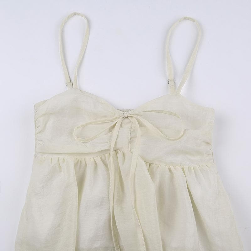 Einfarbiges, gerüschtes Camisole-Oberteil mit V-Ausschnitt und Smokarbeit zum Binden 
